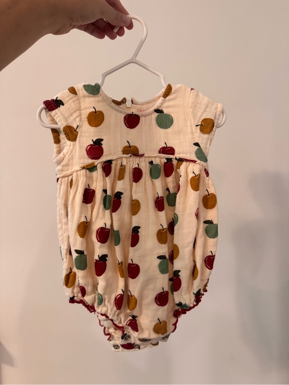 Pink Chicken Cream Apple-Print Baby Romper with Red, Mustard & Green Apples